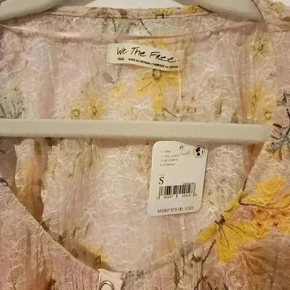 Free People Angelina Floral Sheer Long Sleeve Button Up Top Size Small